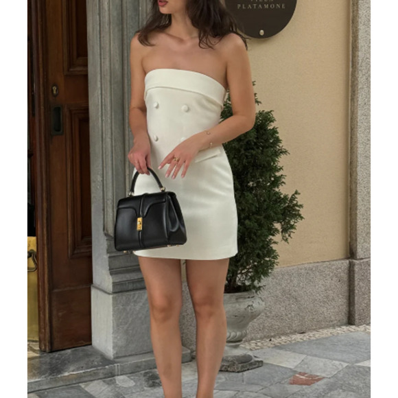 Meshki Abbie Strapless Suiting Double-Breasted Mini Dress Cream Womens Size XS/S - Picture 1 of 6